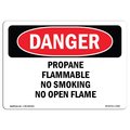 Signmission OSHA Danger, Propane Flammable No Smoking No Open Flame, 14in X 10in Decal, 10" W, 14" L, Landscape OS-DS-D-1014-L-2358
